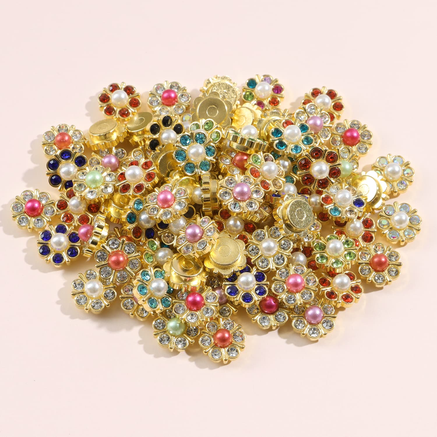 TEMU 50pcs/set Pearl Glass Flower Artificial Diamonds Beads 1.25cm/0.49'' Small Full Plastic Flower Plate Beads