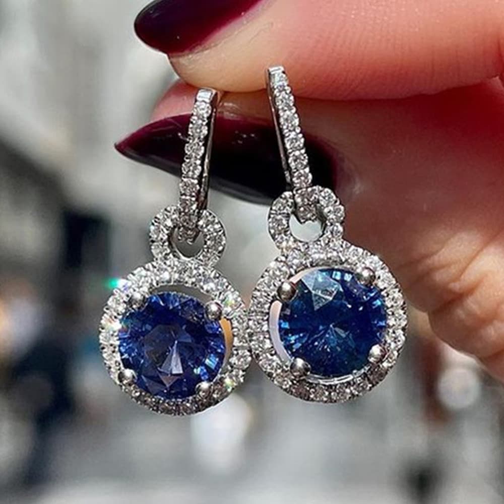 TEMU Luxury Blue Zirconia Long Earrings Women Birthday Gift Earrings