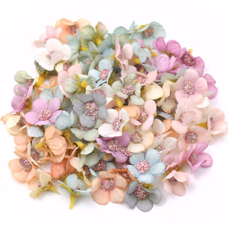 TEMU 100pcs Mixed Multicolor Mini Silk Flowers | Artificial Silkyy Flower Wedding Home Decoration Garland Headwear Additions Craft Fake Flowers For Room Types