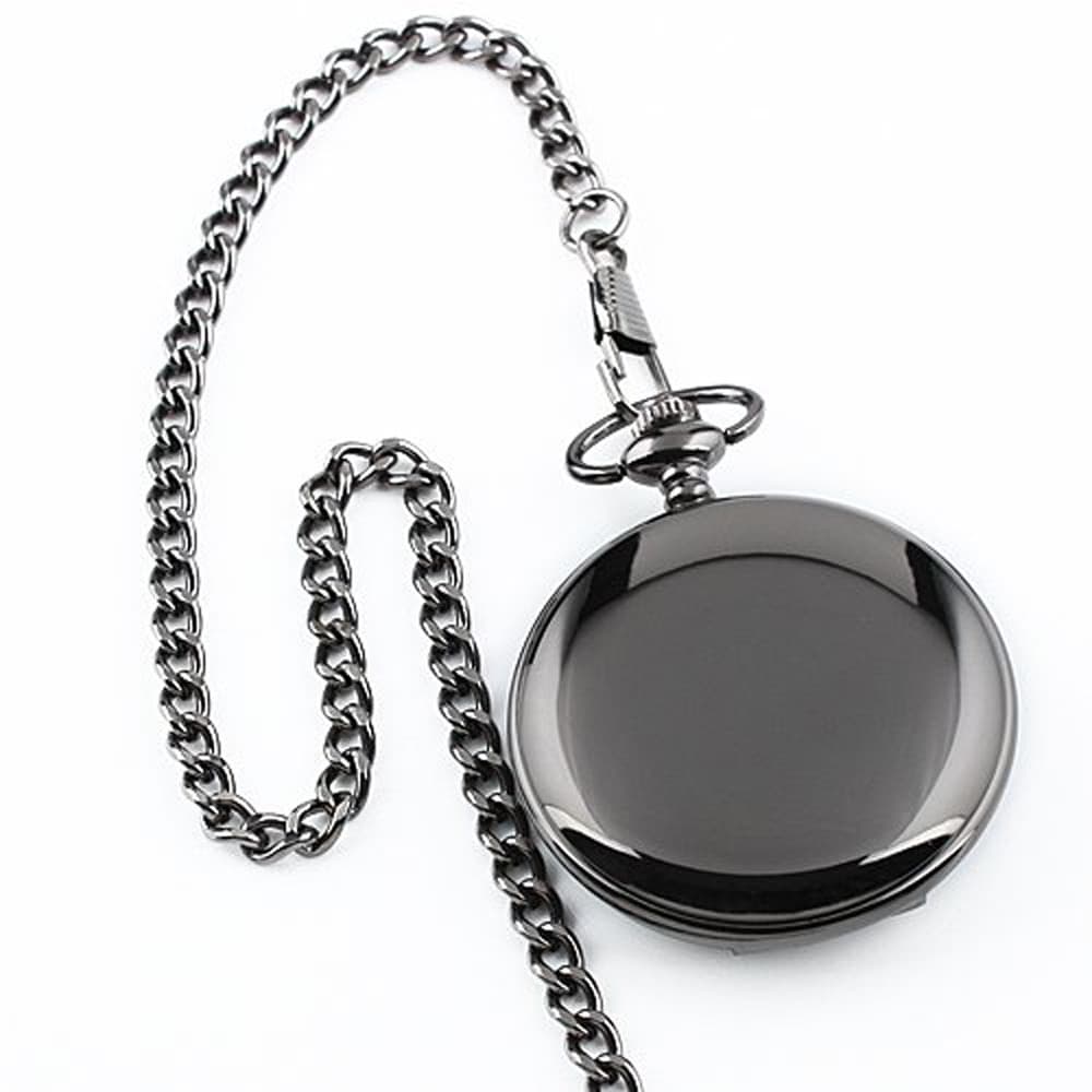 TEMU 1pc Of Classic Vintage Reversible Glossy Quartz Pocket Watch With Necklace, In Black Color