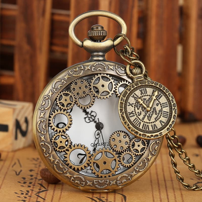 TEMU Retro Pocket Watch With Compass Quartz Watch Pendant