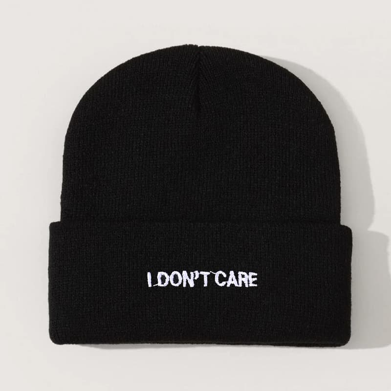 TEMU Care Embroidery Beanie - Elastic , Lightweight Winter Hat Suitable For Birthdays & Casual Attire, Embroidered Text, Hand Washable No-brim