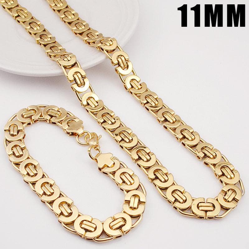 TEMU Classic Men's Jewelry Set Fashion Egyptian Byzantine Flat Bracelet Necklace Set