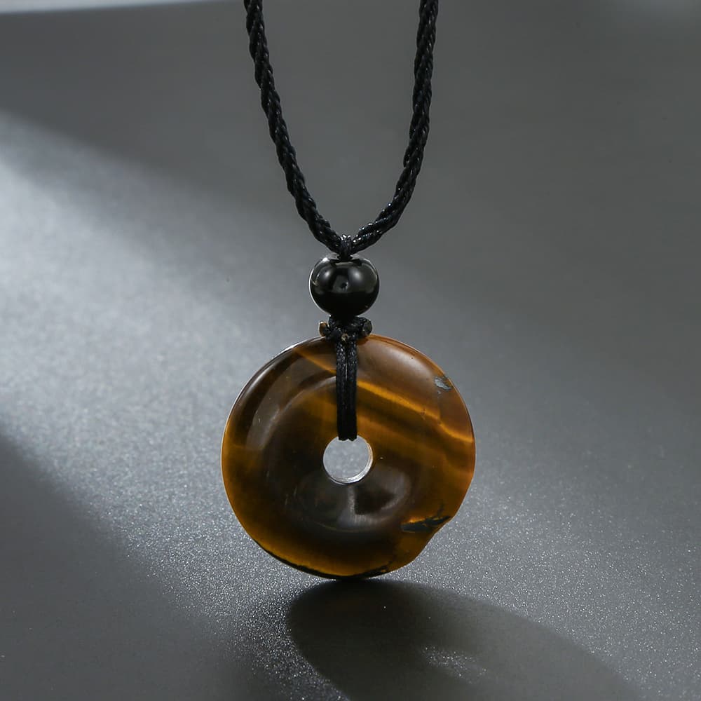 TEMU Natural Gemstone Stone Donut Safety Pendant Necklace, Adjustable