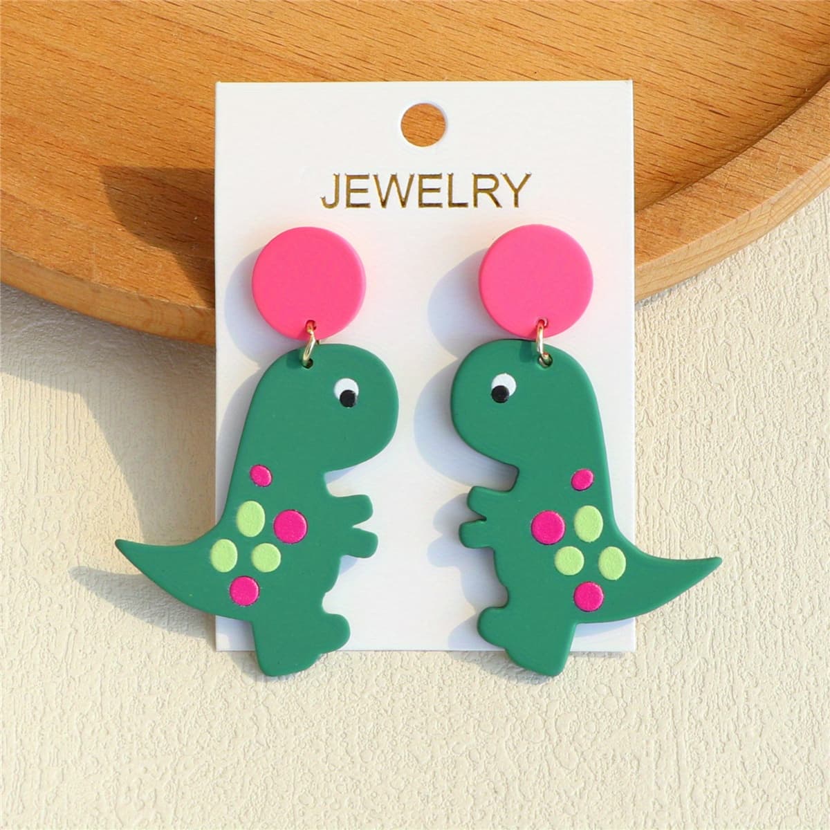 TEMU A Pair Of Women's Printed Green Dinosaur Acrylic Earrings With A Clay Texture