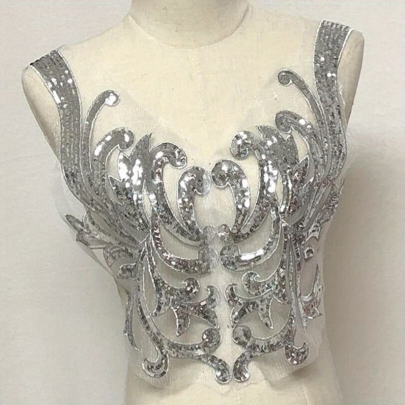 TEMU A Pair Of Large, Non- Fabric Patches Featuring Golden And Silver Sequined Embroidered Flowers For Decorating Dance Costumes And Dresses