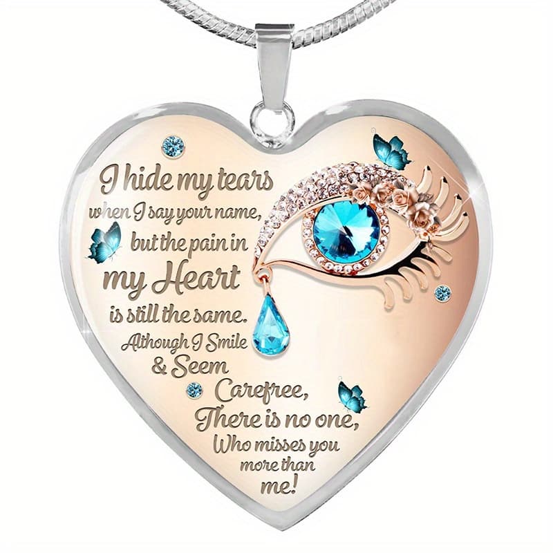 TEMU Boho Tears Heart Pendant Necklace I Hide Memorial Necklace