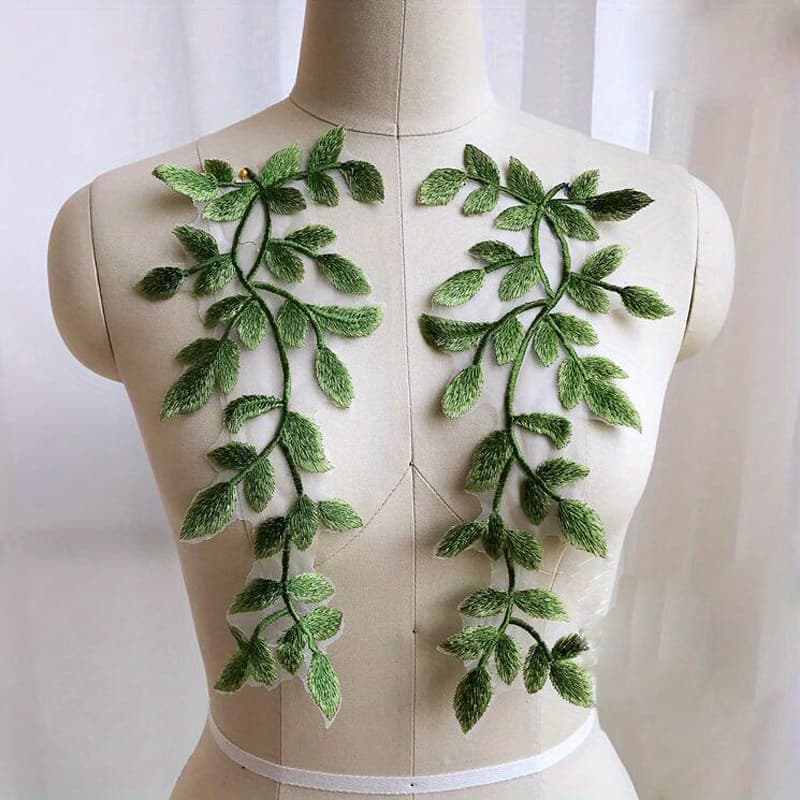 TEMU 1 Pair, Embroidered Lace Pair Of Flowers Green Lace Flower Stickers Dress Decoration Lace Flower Cloth Stickers