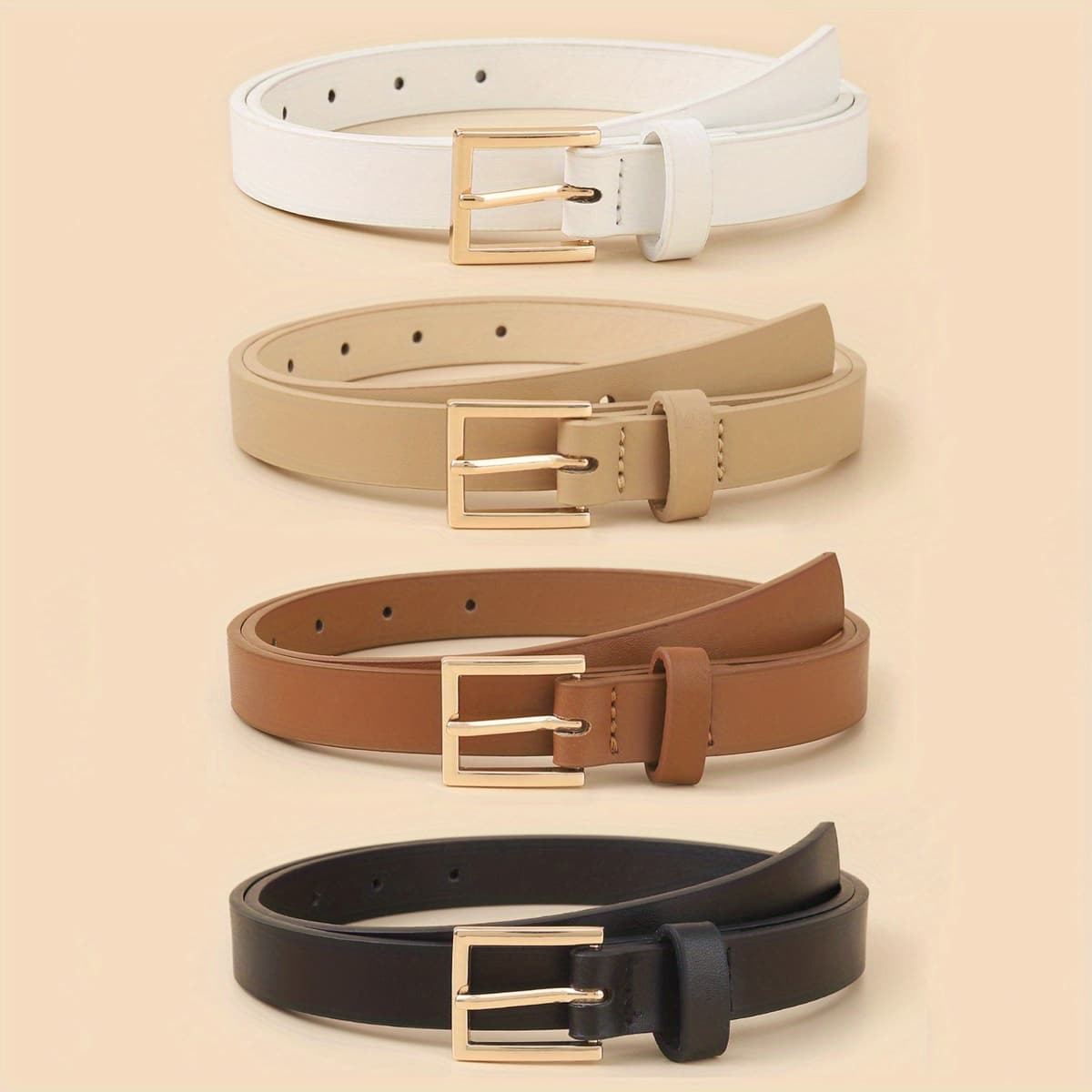 TEMU 4-pack Women' Pin Belts, Classic Solid Color Vintage Decor Simple Casual Jeans Belts