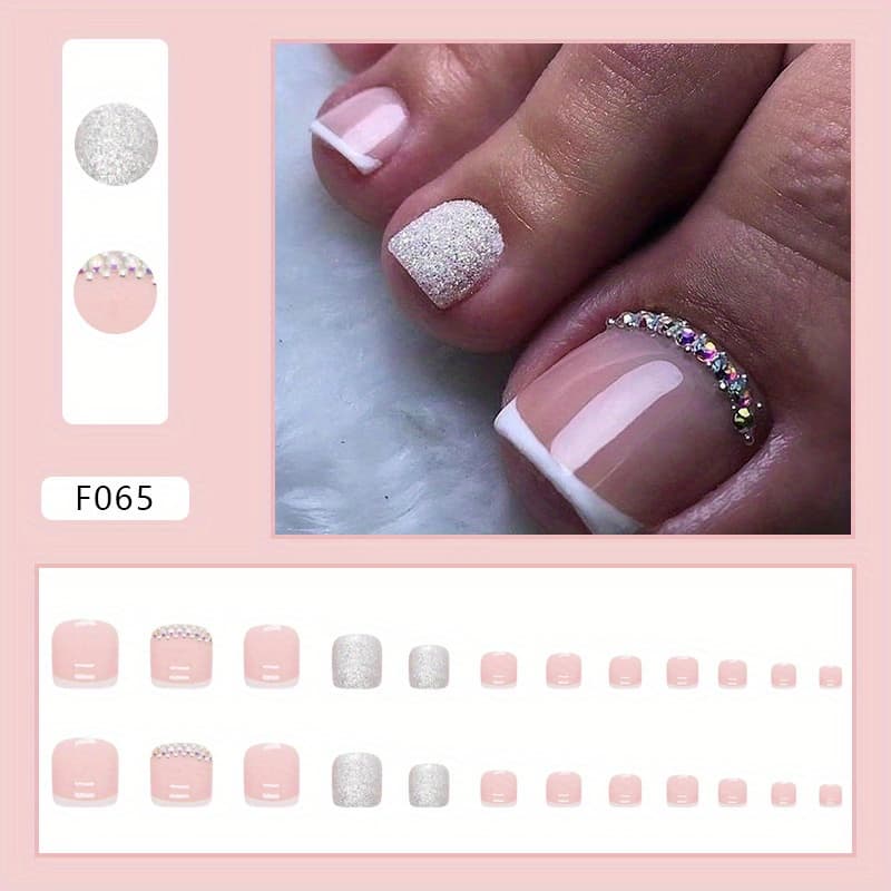 TEMU Simple Full-cover Glitter Press-on Nails With Rhinestones, Summer New Arrival, Shiny Wearable Nail Tips