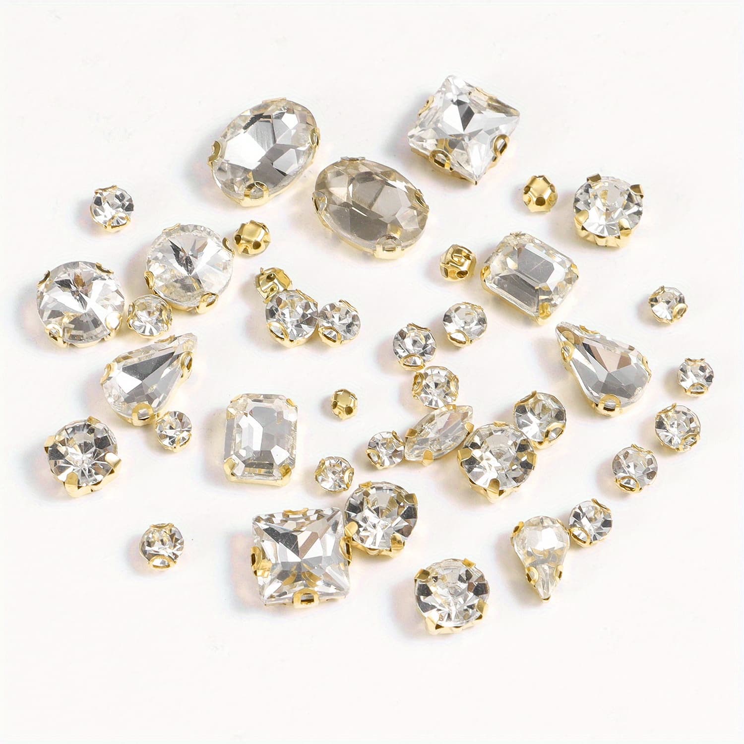 TEMU 100pcs/bag Oval Mix Shape Size Glass Crystal Flatback Sew On Claw Rhinestones Clothing Additions