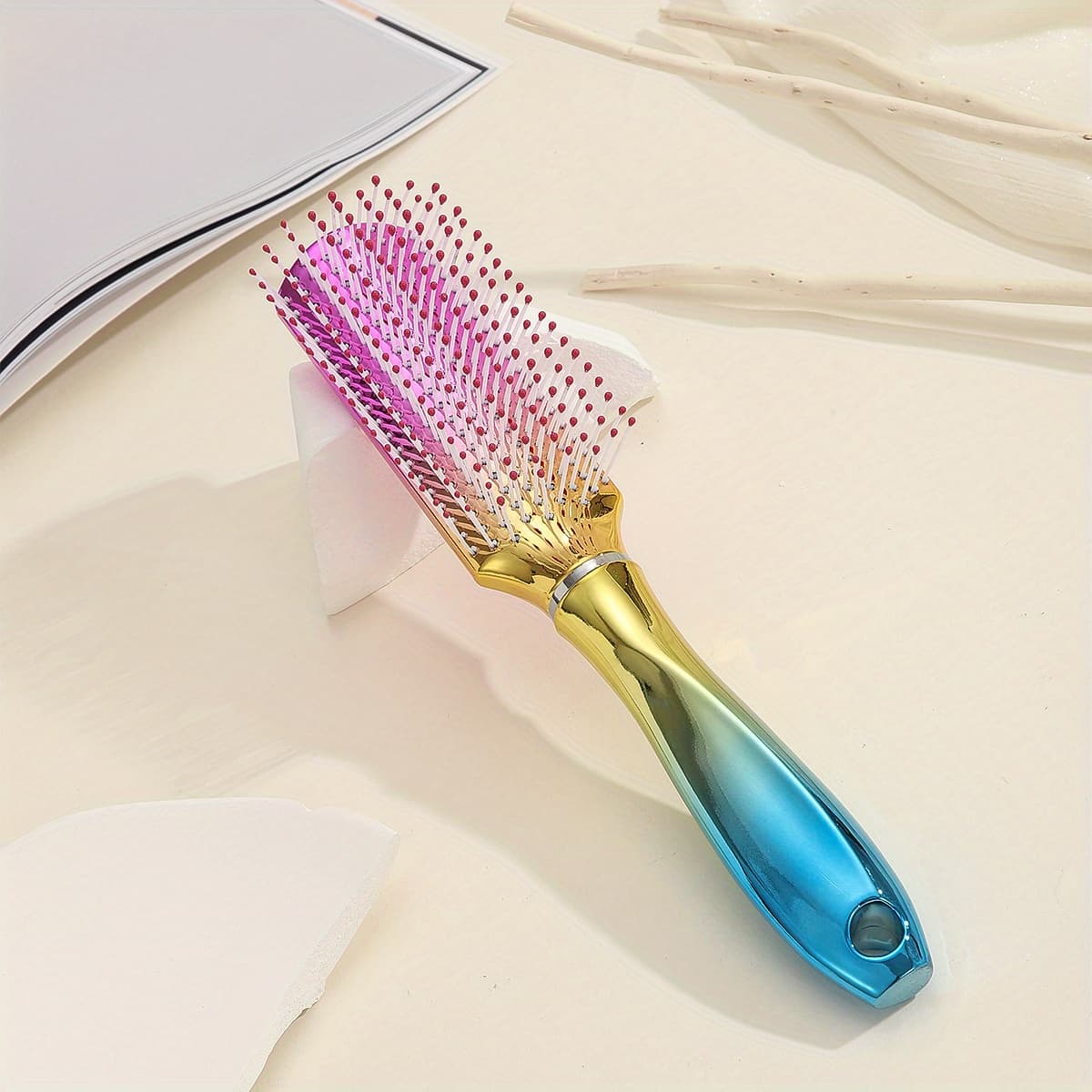 TEMU 1pc Hair Styling Brush Colorful Hairdressing Comb Detangling Hair Brush For All Hair Types