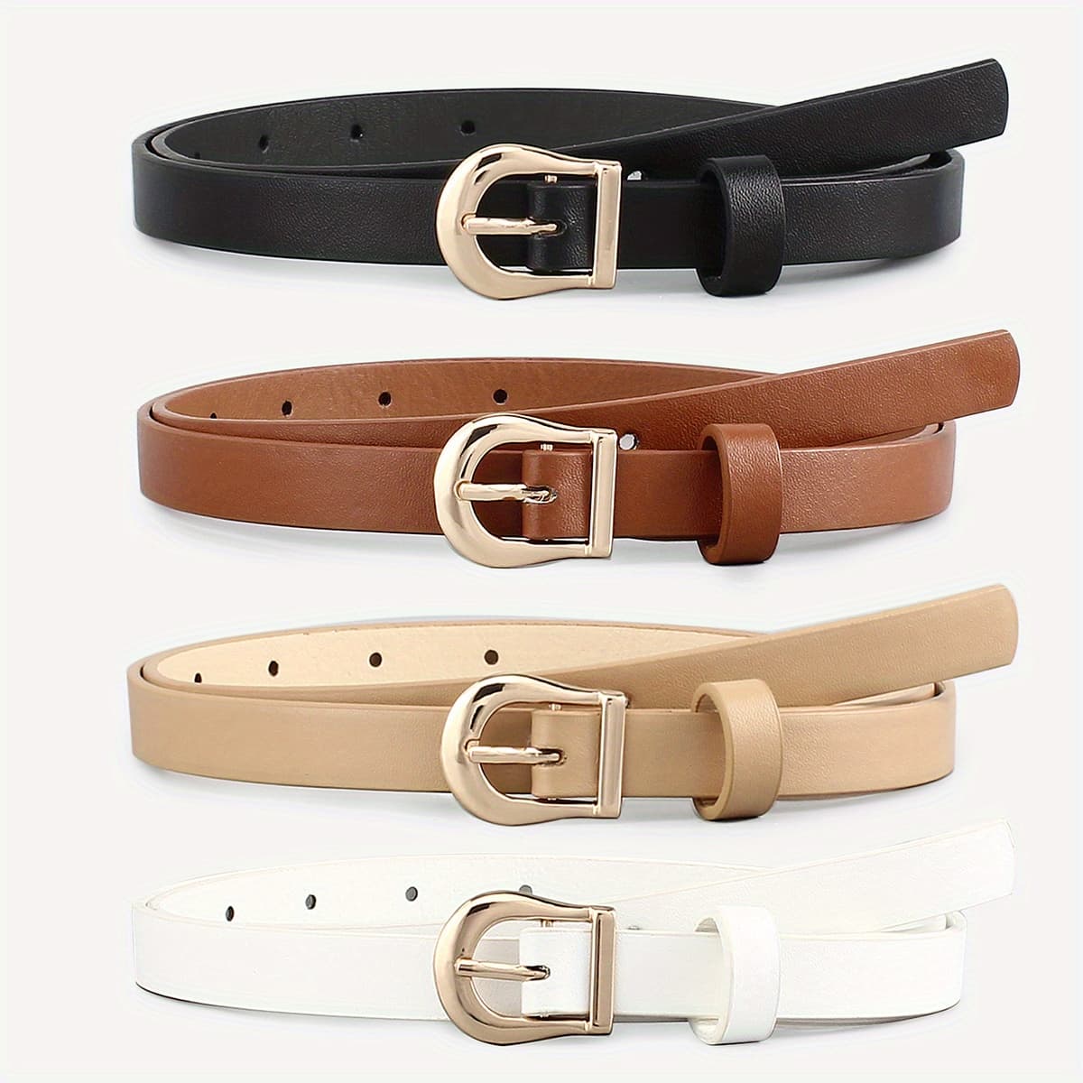 TEMU Set Of 4 Women's Classic Pu Thin Belts, Casual Pin Belts For Pants, Jeans, And Dresses.