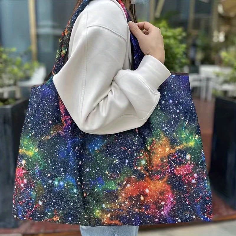 TEMU [] -inspired Foldable Nylon Shopping Bag - Large Capacity, Reusable & Shoulder Tote With Fixed Strap, No Closure, Unlined, Hand Washable