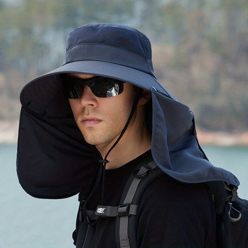 TEMU Sunscreen Outdoor Fishing Hat Men's Summer Covered Face Hat Large Shawl Fisherman Hat