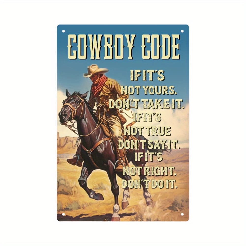 TEMU 1pc, Cowboy Tin Signs, Vintage Poster Iron Plaque Retro Painting Wall Art Decor For Bar Pub, 7.8 X 11.8 Inches