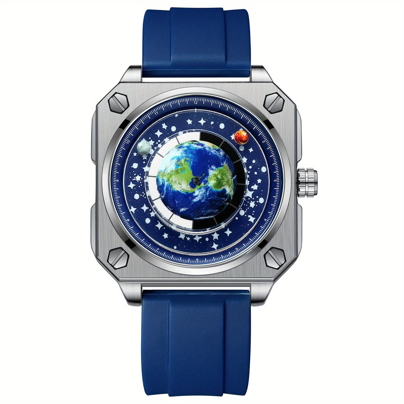 TEMU Fashionable Silicone Wristwatch From Creative Universe Earth Watch
