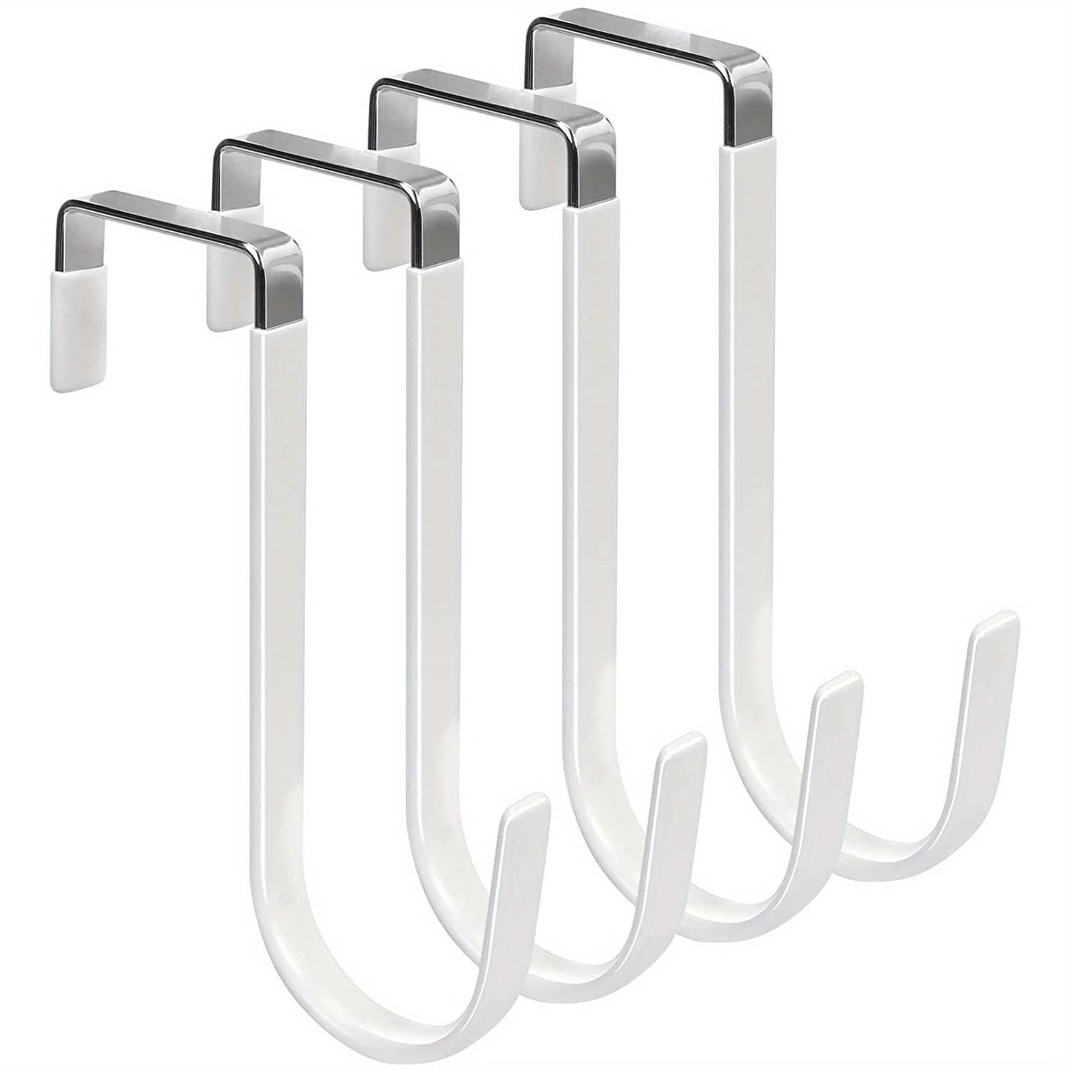 TEMU 4 Packs Door Hangers Hooks With Rubber Prevent Scratches Heavy Duty Organizer Hooks For Living Room, Bathroom, Bedroom, Kitchen Hanging Clothes, Towels, Hats, Coats, Bags White