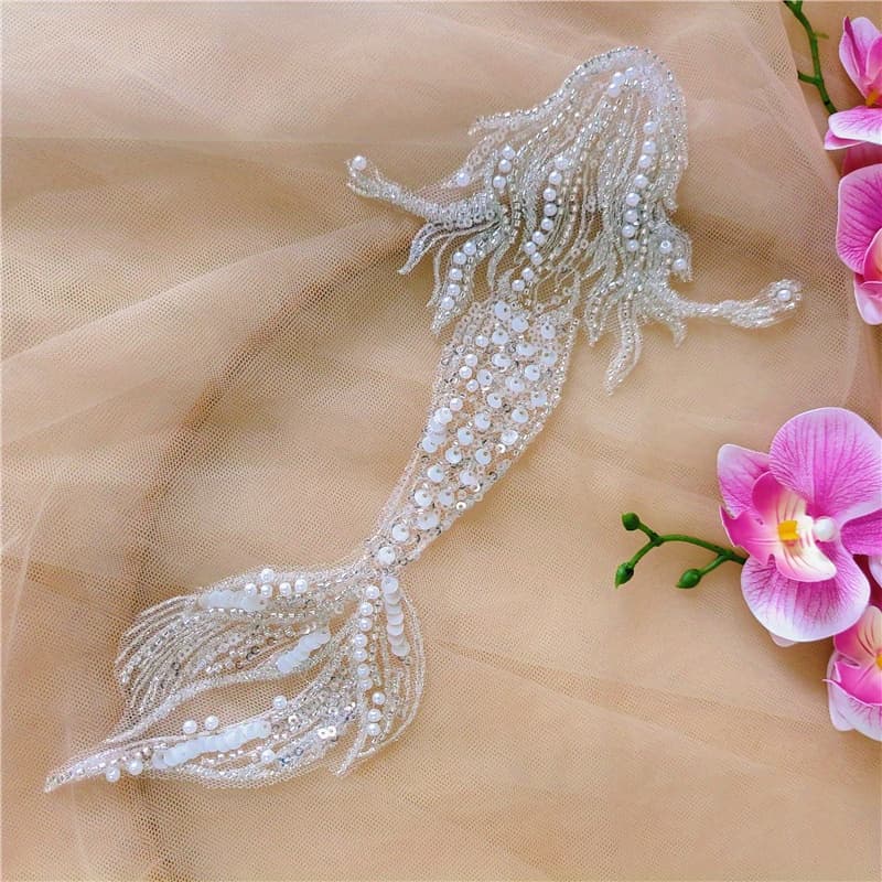 TEMU 1pc Mermaid Costume Lace Beaded Applique Three-dimensional Patch, Goldfish Wedding Dress Veil Clothing