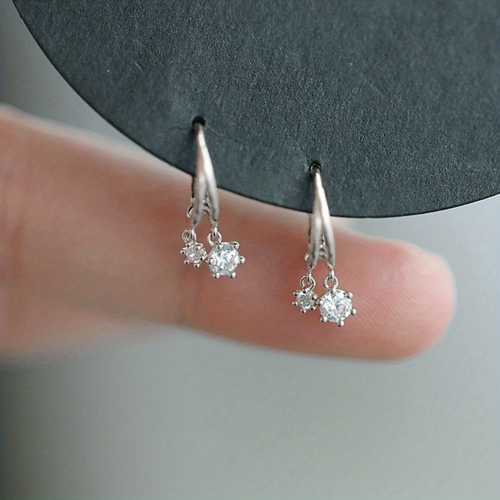TEMU Elegant Zirconia Earrings For Women - Daily Casual Fashion Accessories, Nickel-free Copper Hooks, Wear, Everyday Earrings | Minimalist Earrings | Cubic Zirconia Earrings