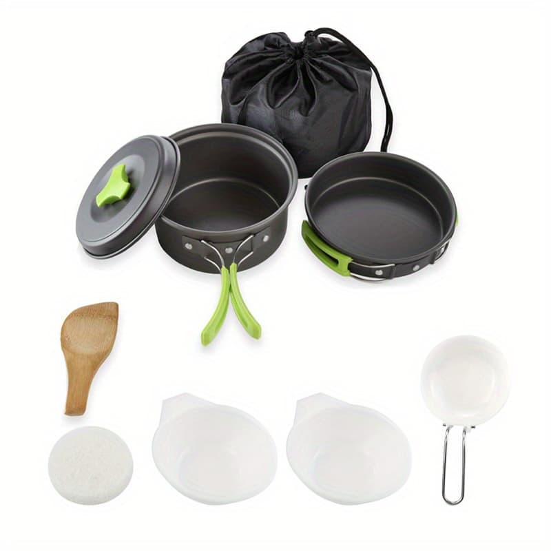 TEMU Camping Cooking Set: Portable Tableware Pot With Storage Bag & Outdoor Camping Accessories - Backpacking Gear!