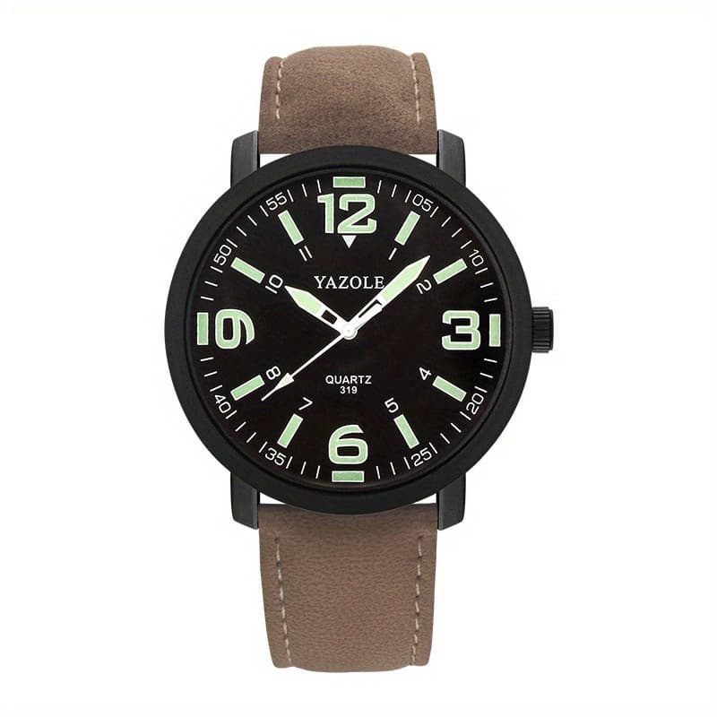 TEMU Men's Trendy -the-dark Quartz Watch With Faux Leather Strap - Sporty Alloy Case