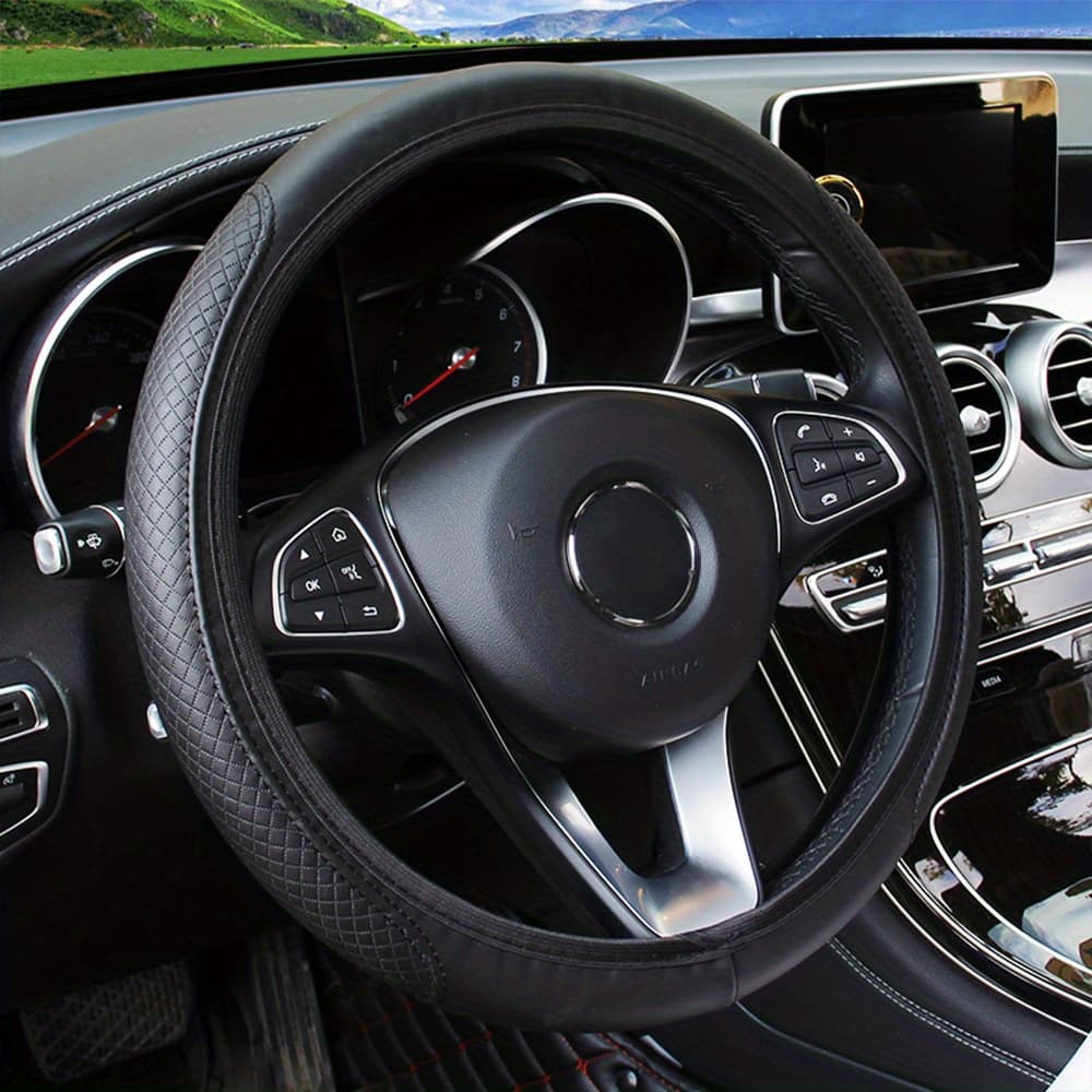 TEMU Faux Leather Embossed 3d Comfortable Soft Steering Wheel Cover, Fits 37-38cm Outer Diameter Car Steering Wheel Accessory
