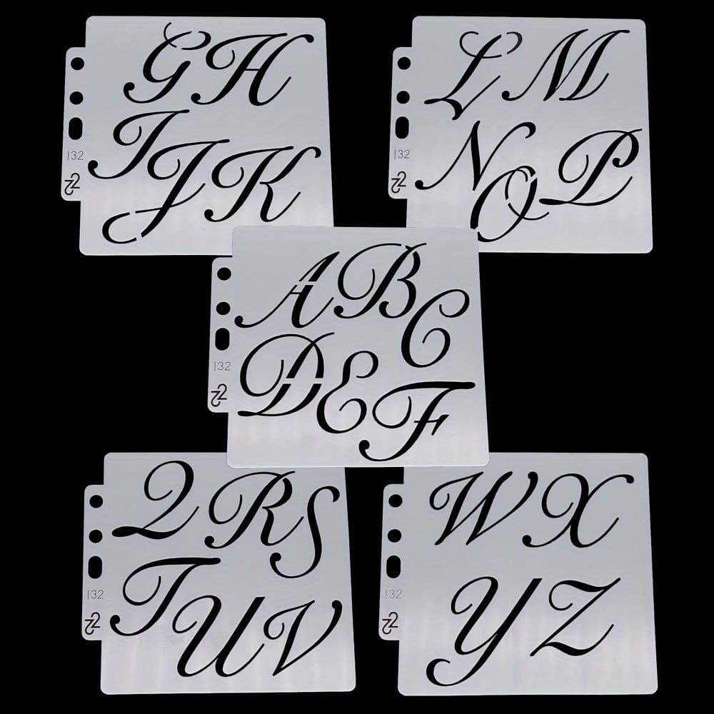 TEMU 5pcs Set Floral Script Letter Stencils With Pre- Lace Edges For Tracing, Masking, And Cut-out Templates