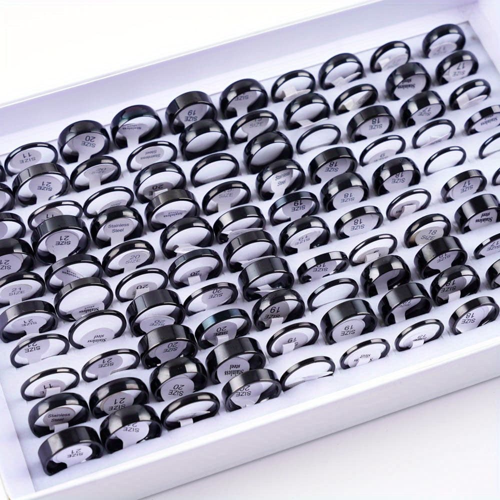 TEMU 20pcs/lot Multicolor Smooth Stainless Steel Rings For Women Men Trendy Simple Jewelry Party Gifts Width 2mm-8mm,suitable For Men And Women