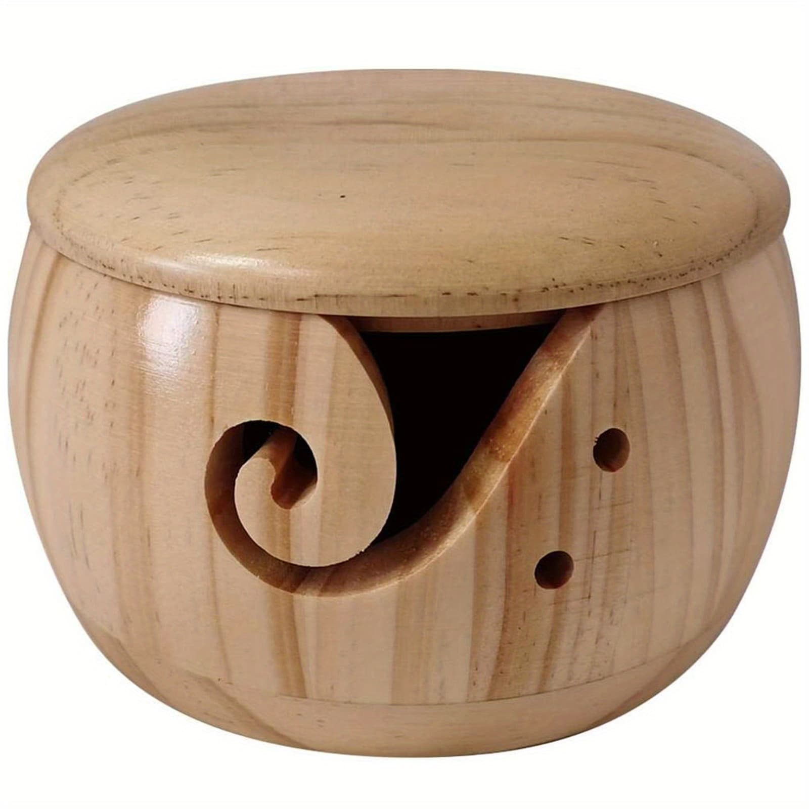 TEMU Diy With Lid Yarn Storage Wooden Yarn Bowl Organizer, Knitting Wool Storage Basket Round With Holes, Handmade Craft Crochet Kit Organizer (pine)