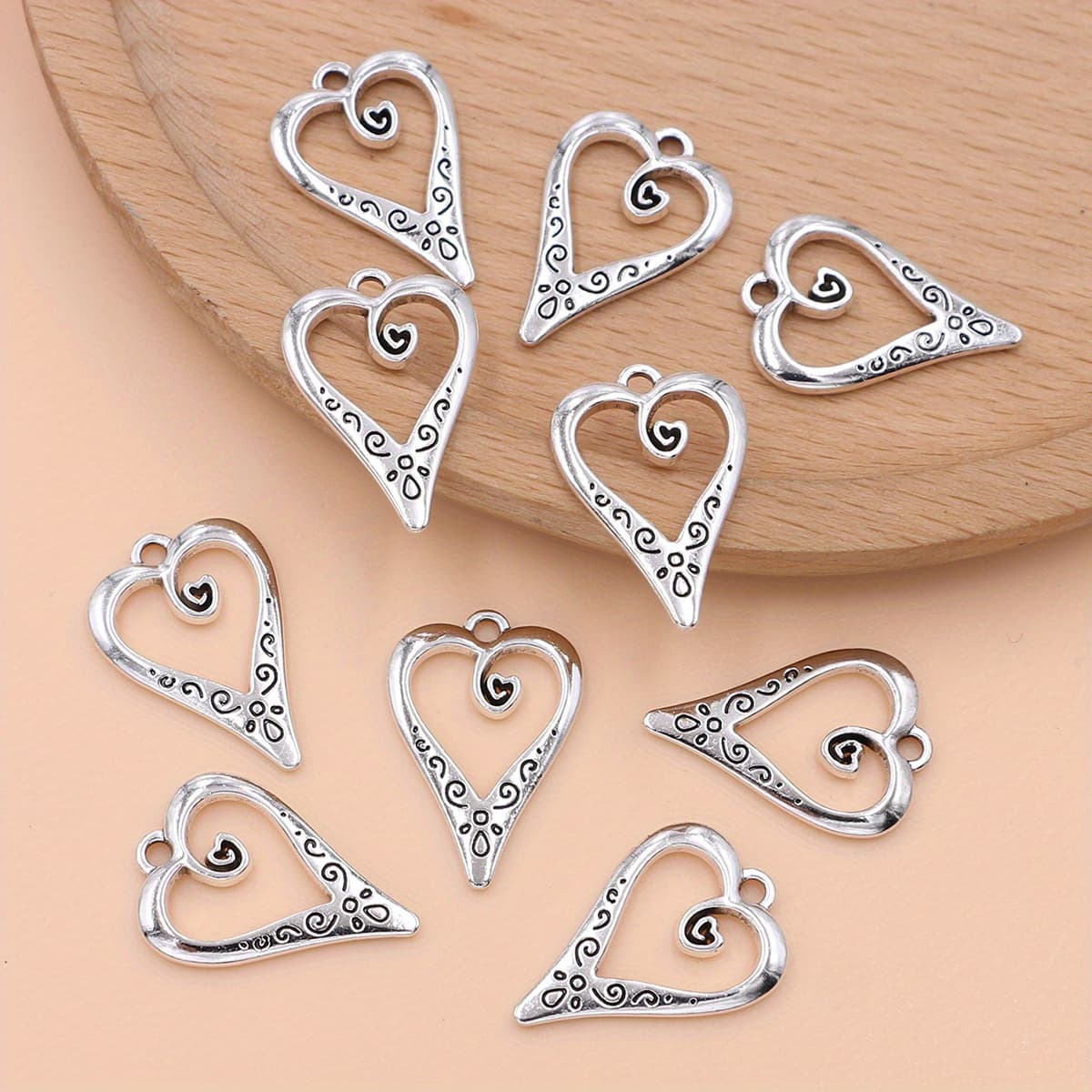 TEMU 10pcs Silvery Color Heart Charm Pendant For Jewelry Making Earrings Necklace