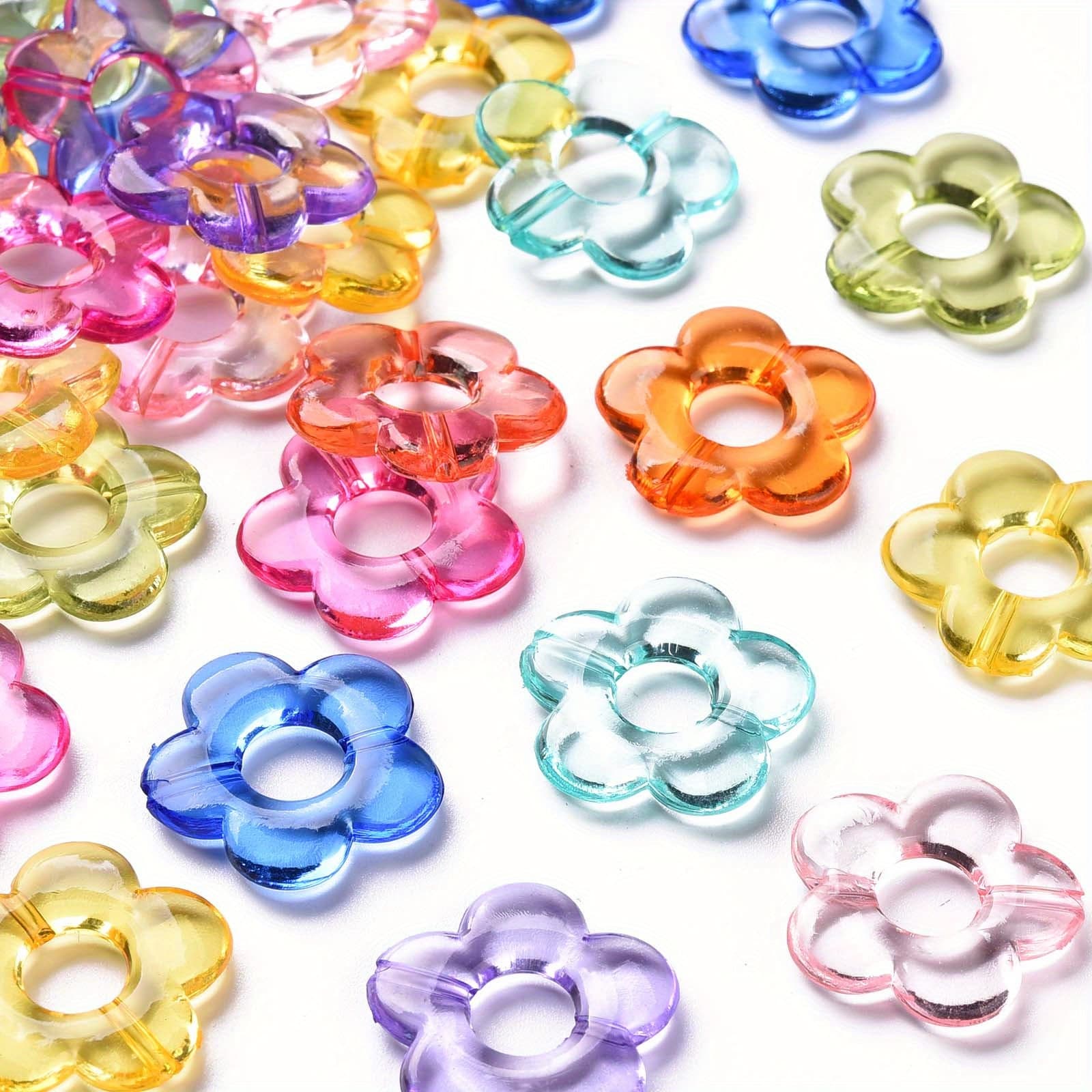 TEMU 50pcs Transparent Acrylic Bead Frames Hollow Flower Beads Candy Color Spacer Beads For Earring Making