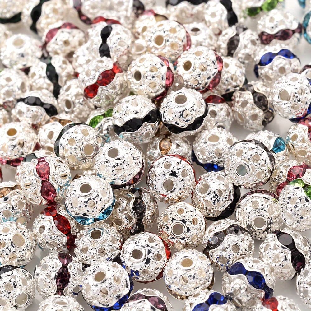 TEMU 30pcs Alloy Spacer Beads, Silvery Round Mix With , Alloy For Jewelry Making, Bracelet Necklace Additions, 6/8/10mm