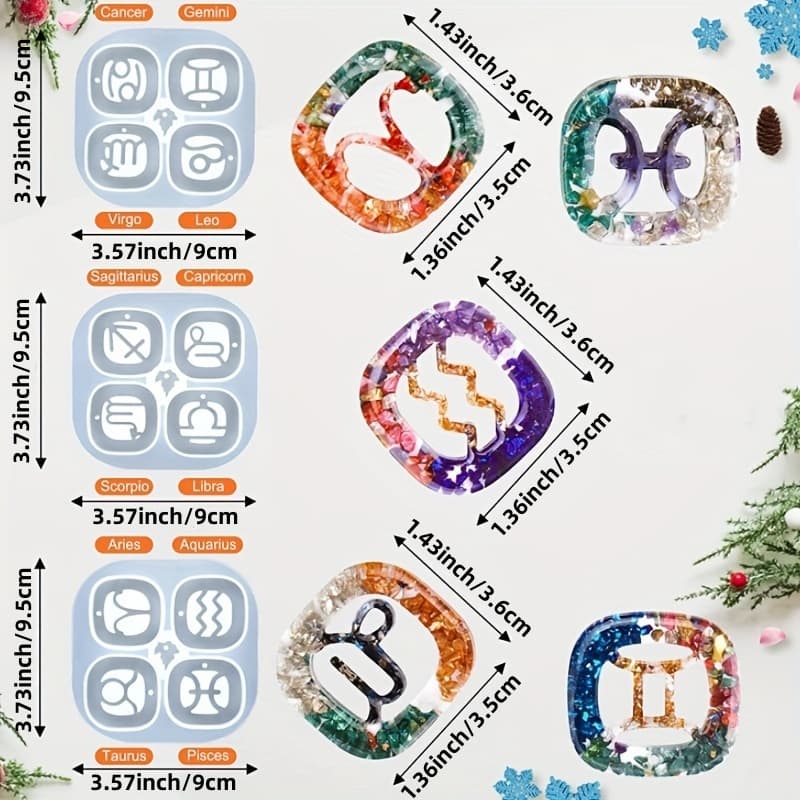 TEMU Resin Zodiac Keychain Silicone Molds 12 Constellation Epoxy Jewelry Casting Molds Resin Molds For Making Pendant Ornaments Decoration And Gifts