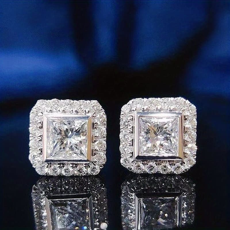 TEMU 1 Cut Synthetic Zirconia Stud Earrings For Women Bridal Wedding Engasynthetic Gemstoneent Fashion Accessories