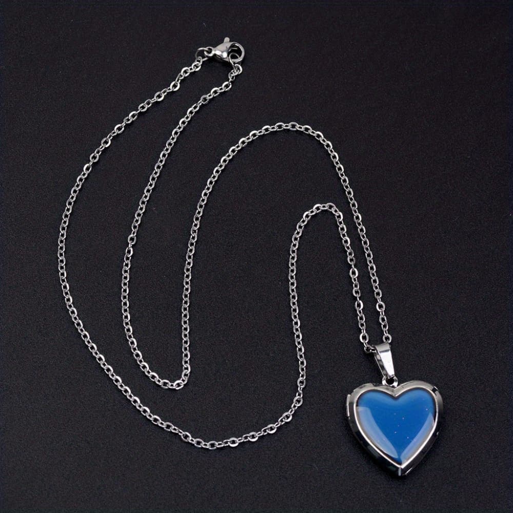 TEMU Heart Shape Photo Pendant Mood Necklace Emotion Color Changing Locket Pendant For Men Women Lovers Photo Frame Box Choker Necklaces Jewelry Gift