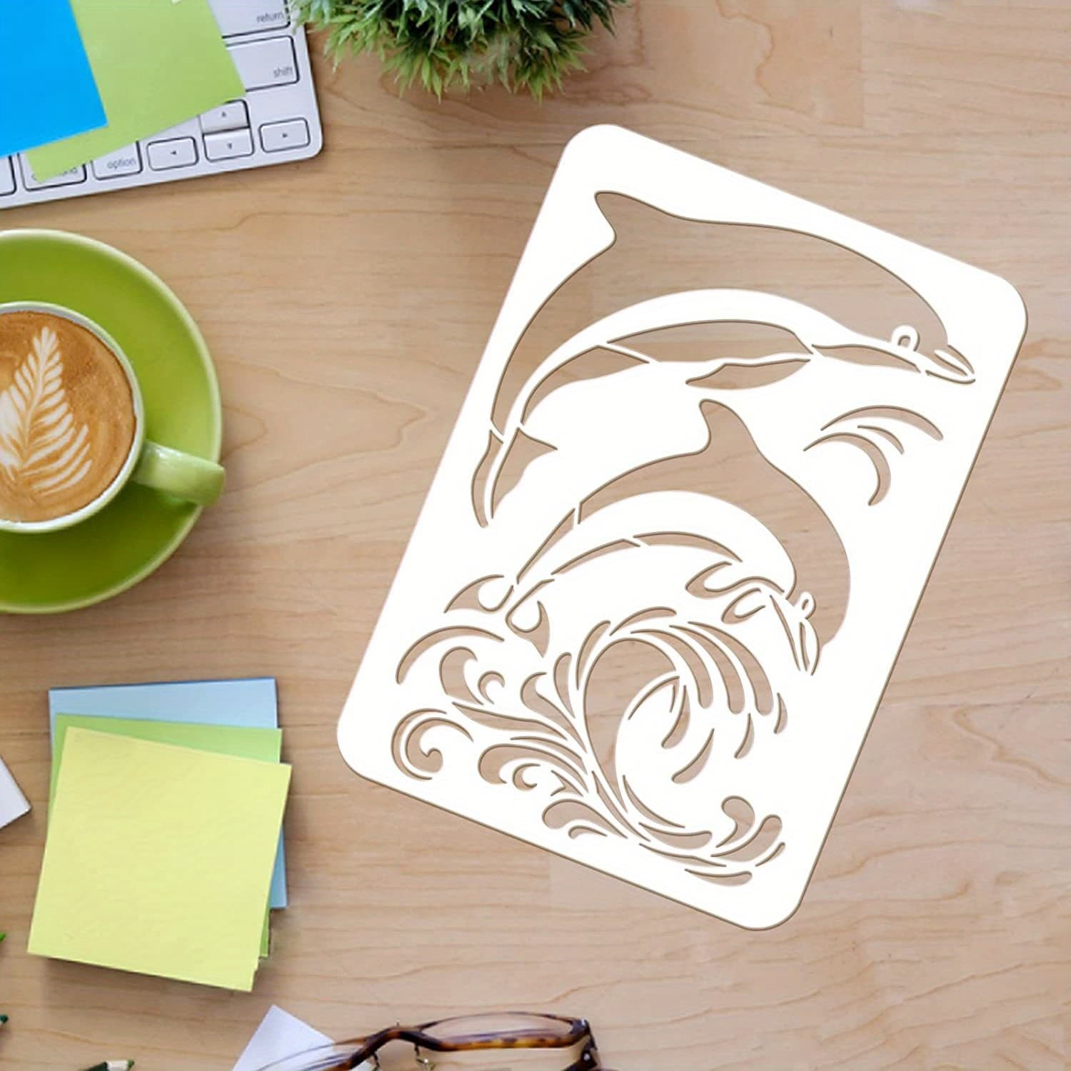 TEMU 1pc Dolphins Stencil 11.7x8.3 Inch Dolphin Mural Stencil Sea Ocean Creatures Stencils Diy Craft Sea Animal Stencil For Painting On Wood Tile Paper Fabric Floor