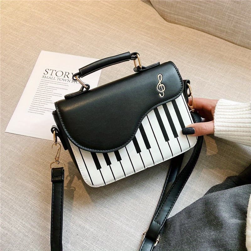 TEMU Women's Fashion Piano Crossbody Bag, Cartoon Theme, Anti-smudge, Check Pattern, Inner Lining, Painted Edge Details, Style