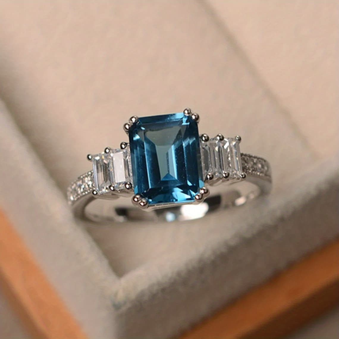TEMU Stylish Aquamarine Gemstone Rings For Women Engagement And Wedding Ring Jewelry