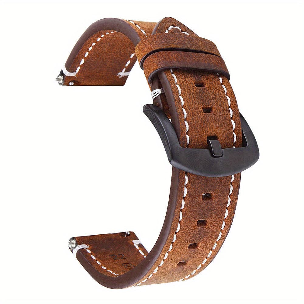 TEMU Leather Watch Band Quick Release Strap Retro Top Layer Switch Spring Bar 18mm 20mm 22mm 24mm Black , For Gifts