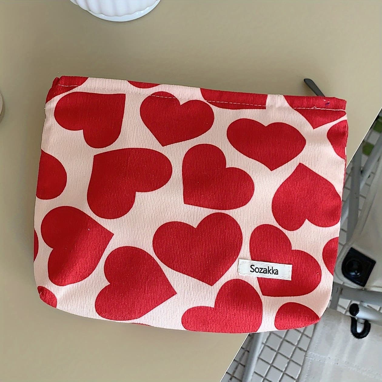 TEMU Love Beige Makeup Bag Cosmetic Bag For Women,1pc Large Capacity Makeup Bags Pencil Case Makeup Brushes Storage Bag Travel Toiletry Bag Organizer Black Red Green
