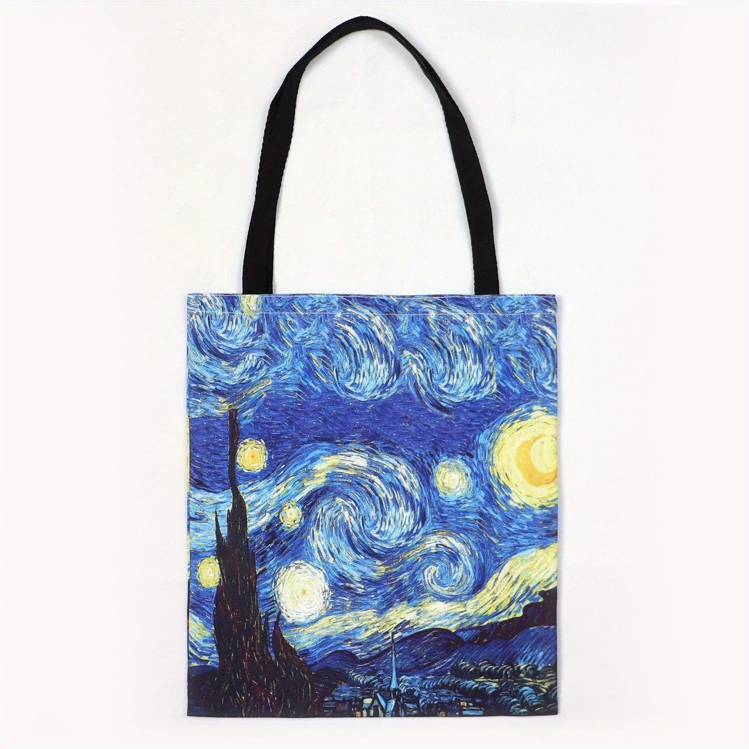 TEMU [canvas Bag] Van Series Canvas Bag Oil Painting Starry Night Sunflower Self-open Coffee Holder Handbag