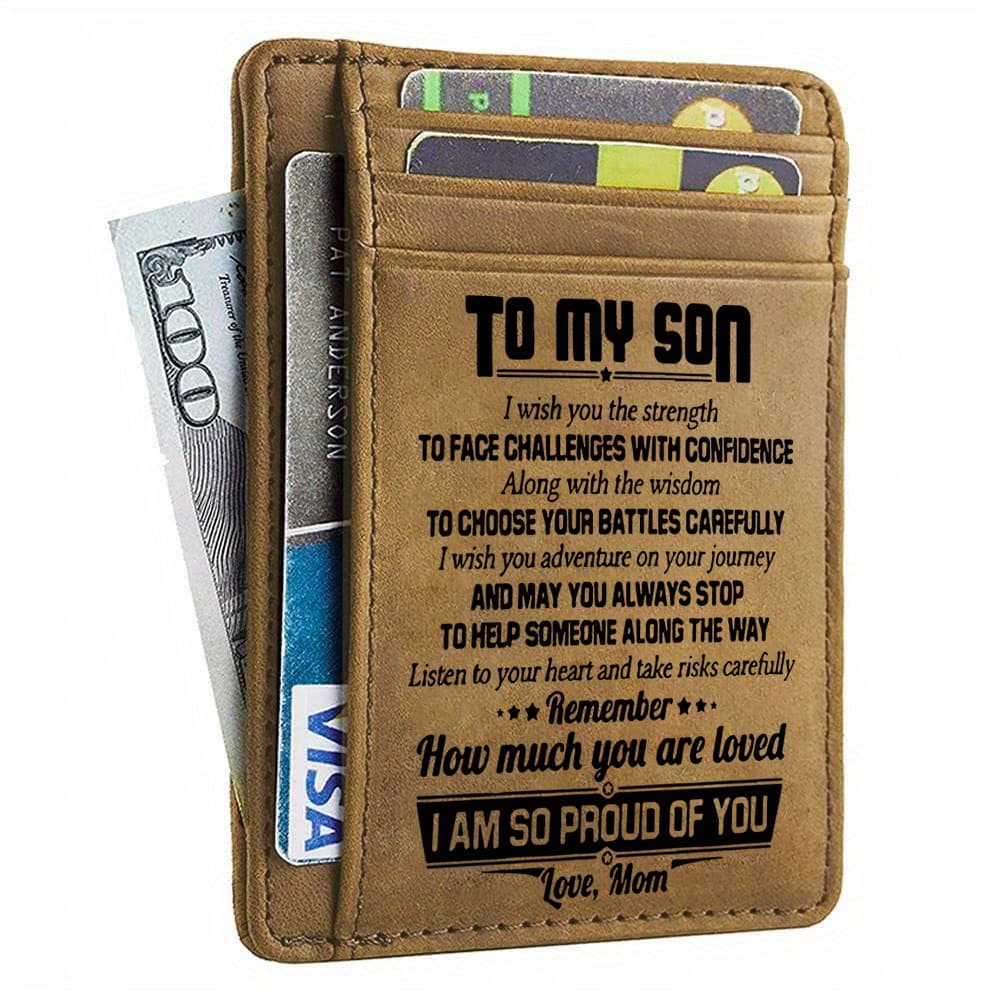 TEMU 1pc Slim Wallet Birthday Gift - Personalized Wallet Gift From Mom To Son, Gifts For Teen Boys, Christmas And New Year Gifts For Mom To Son