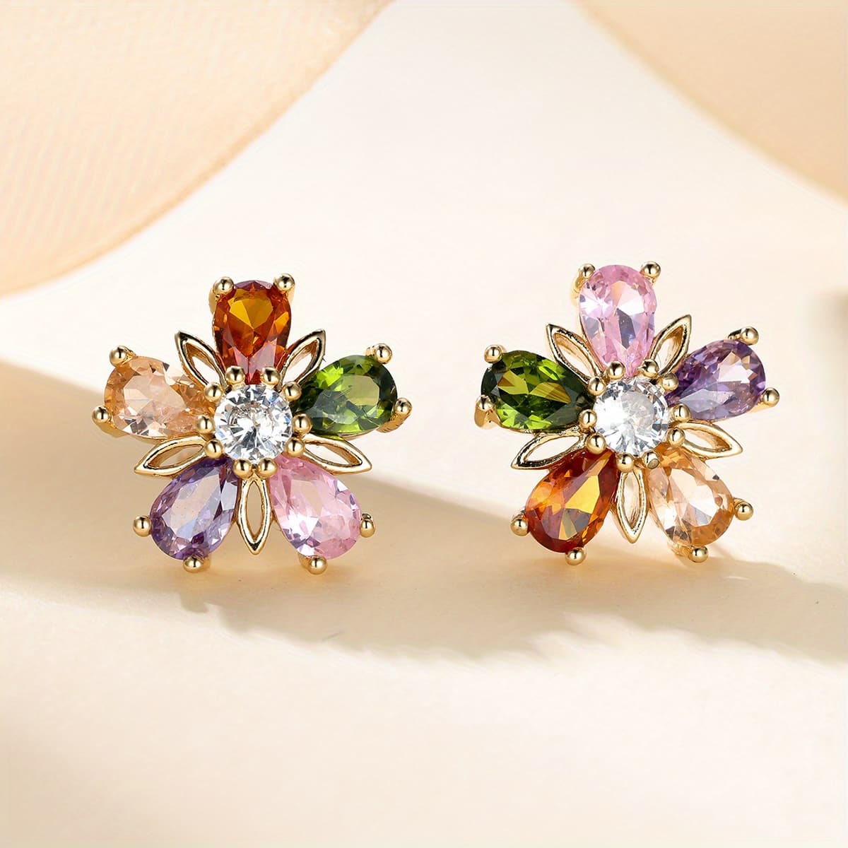 TEMU And Vibrant Zirconia Earrings Shaped Like Five-petal Flowers, Featuring A Unique And For Women