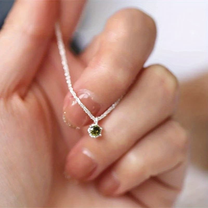 TEMU Elegant Women's Olive Green Gemstone Solitaire Necklace - Versatile Copper & Synthetic Zirconia Jewelry For , Weddings, Valentine's Day Gifts, Wedding Jewelry, , Durable Plating