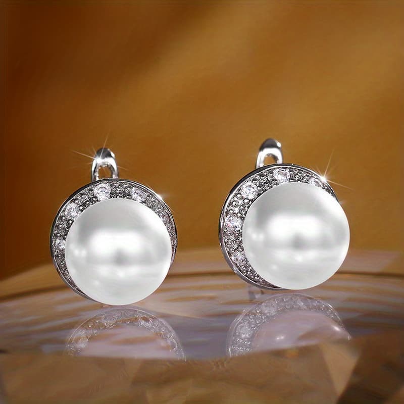 TEMU Pearl Huggie Earrings For Women Banquet Anniversary Party Temperament Jewelry Gift