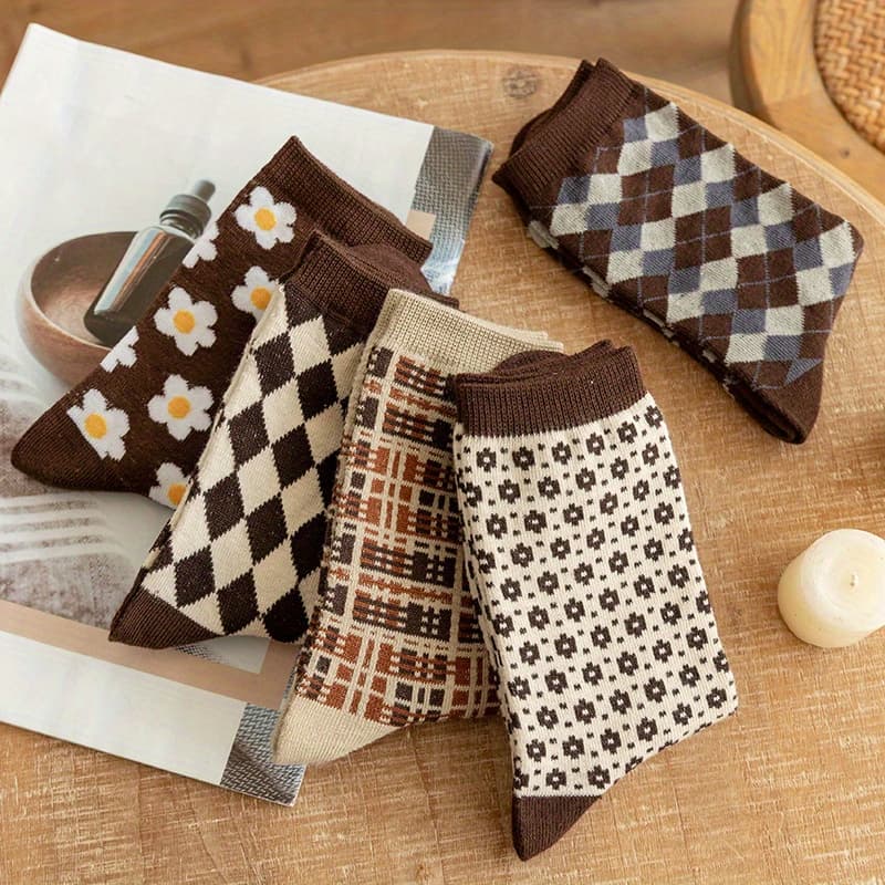 TEMU 5pairs Men's Argyle Comfortable Crew Socks
