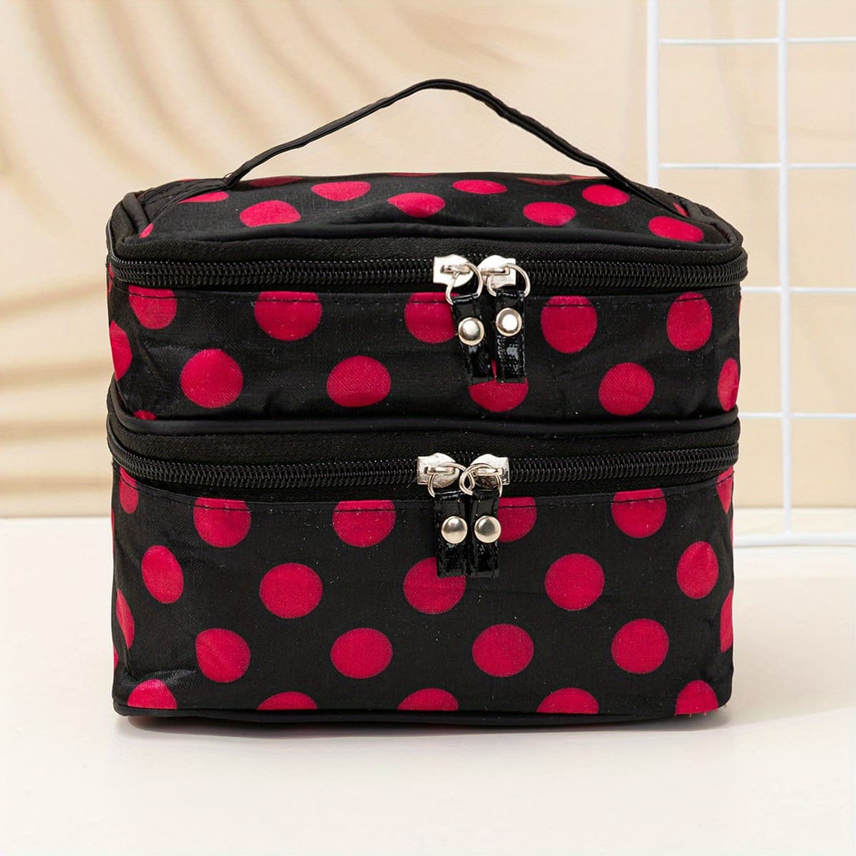 TEMU Durable Double Layer Cosmetic Bag With Zipper - Perfect For Travel And Organizing Skincare Products And Makeup