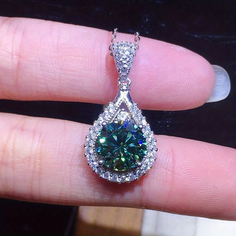 TEMU Elegant Sexy Round Cut Synthetic Emerald Gemstone Pendant Necklace, Copper, With Synthetic Gems, Birthstone, Women, Wedding Party, Holiday, Valentine's Day, All