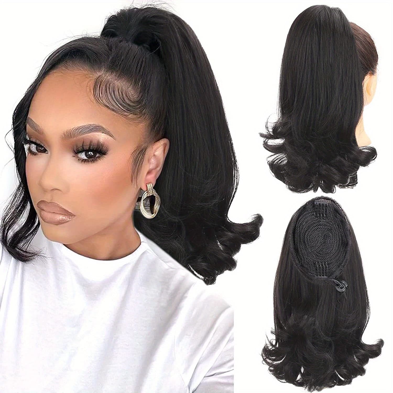 TEMU Kinky Straight Drawstring Ponytail Synthetic Hair Extensions Tail Warping Ponytail Hair For Natural Fluffy Straight Ponytai